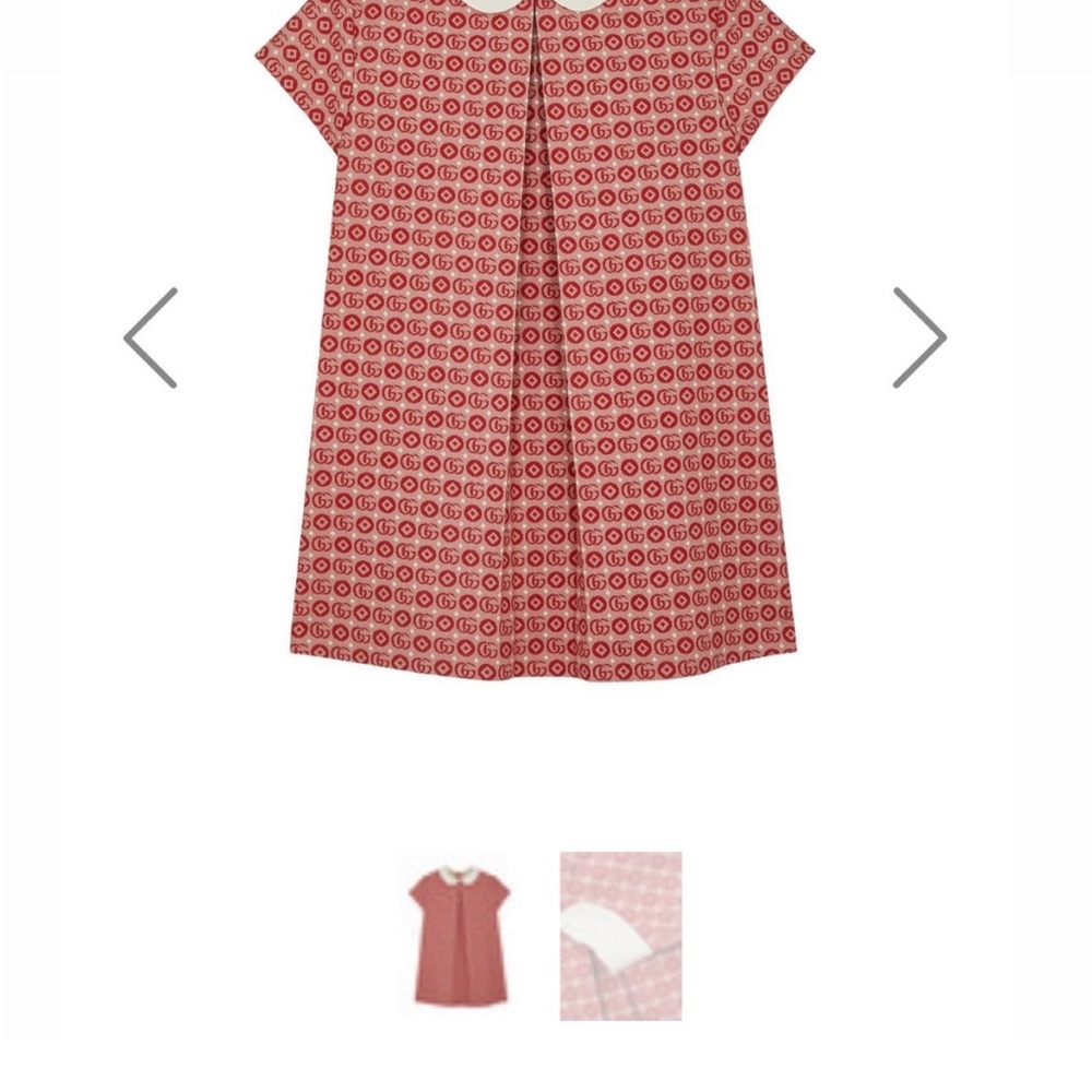 Gucci Red and White Patterned Fabric Collar Dress